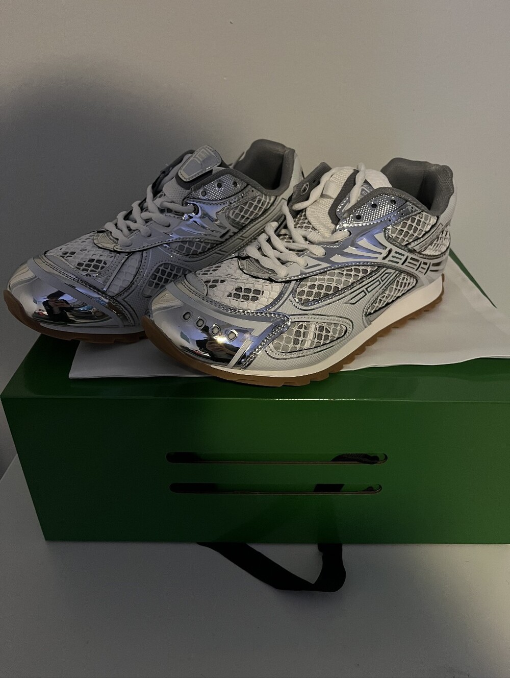 Silver and Grey Bottega Venetta Trainers
